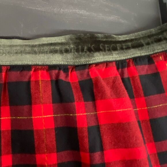 Victorias Secret pajama pant Plaid Holiday Metallic Gold cotton Velvet Waist 2XL - Picture 6 of 9